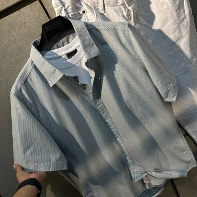 پیراهن کوتاه راه راه باریک کد 0858609