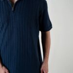 پلوشرت نیم زیپ راه راه کنفی کد 0926603
